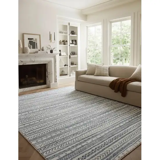 Navy Blue Decorative Stripes Area Rug Photo 9