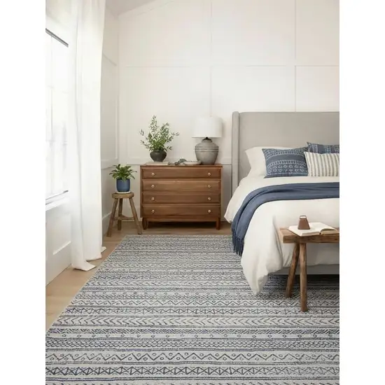 Navy Blue Decorative Stripes Area Rug Photo 2