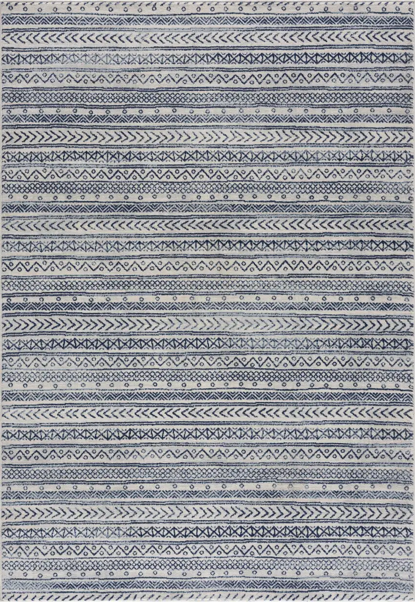Navy Blue Decorative Stripes Area Rug Photo 6