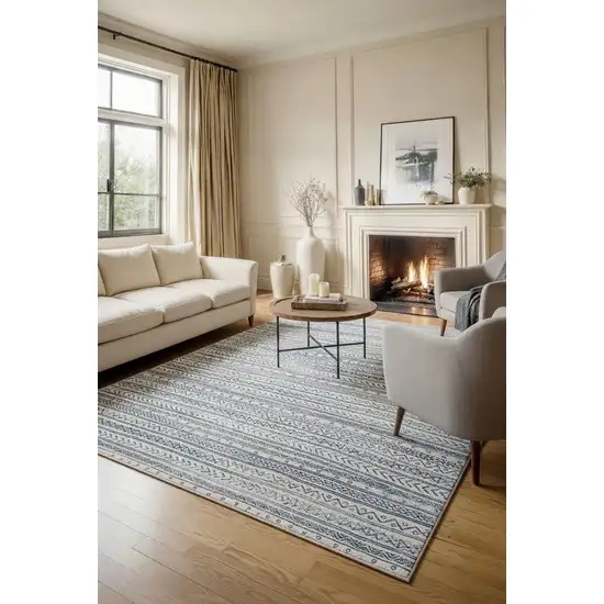 Navy Blue Decorative Stripes Area Rug Photo 8