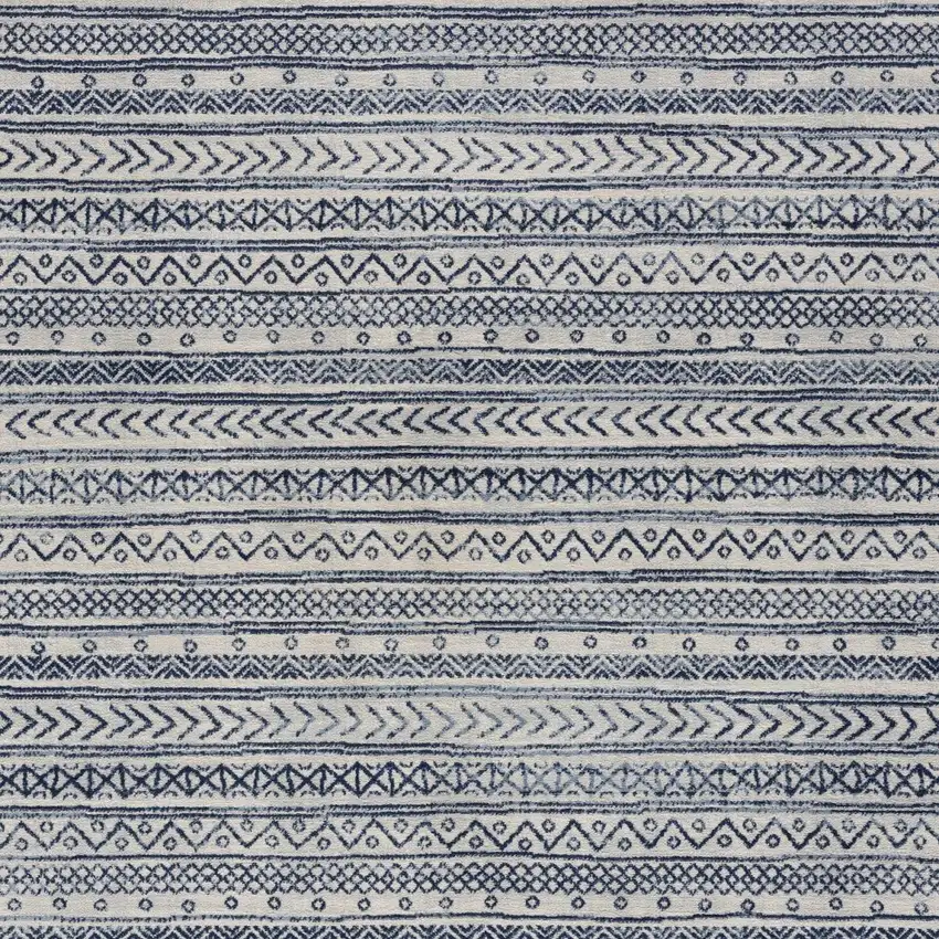 Navy Blue Decorative Stripes Area Rug Photo 6