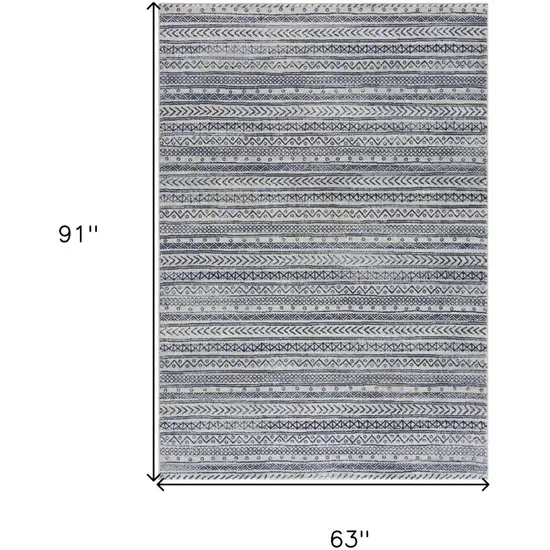 Navy Blue Decorative Stripes Area Rug Photo 5