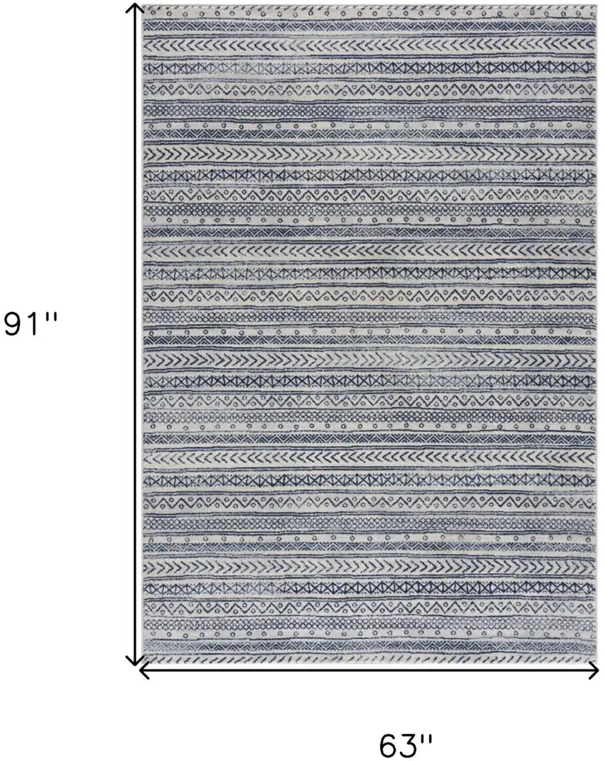 Navy Blue Decorative Stripes Area Rug Photo 5