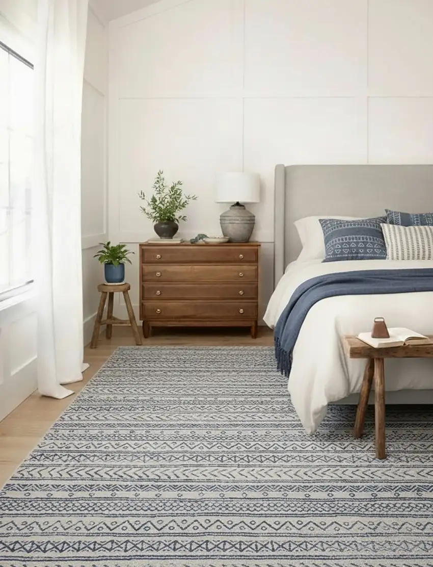 Navy Blue Decorative Stripes Area Rug Photo 4