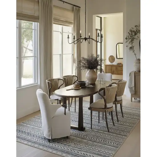 Navy Blue Decorative Stripes Area Rug Photo 9