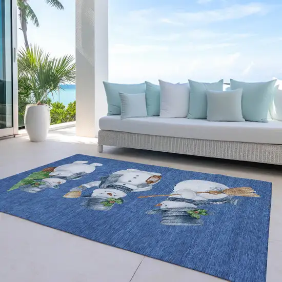 Navy Blue Denim Blue And Ivory Snowmen Washable Indoor Outdoor Area Rug Photo 5