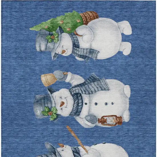 Navy Blue Denim Blue And Ivory Snowmen Washable Indoor Outdoor Area Rug Photo 9