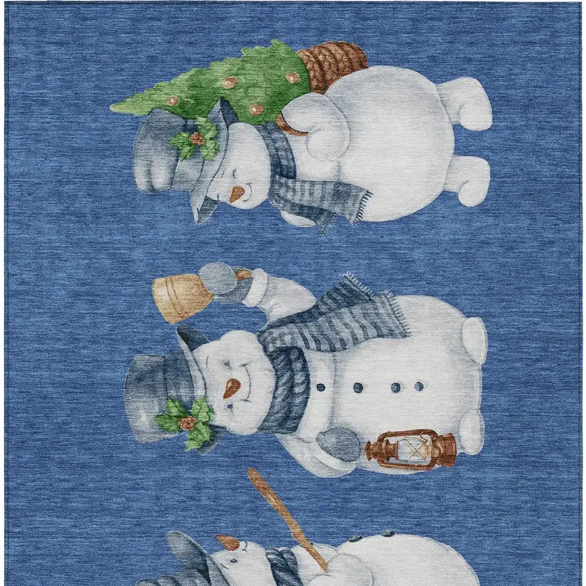 Navy Blue Denim Blue And Ivory Snowmen Washable Indoor Outdoor Area Rug Photo 9