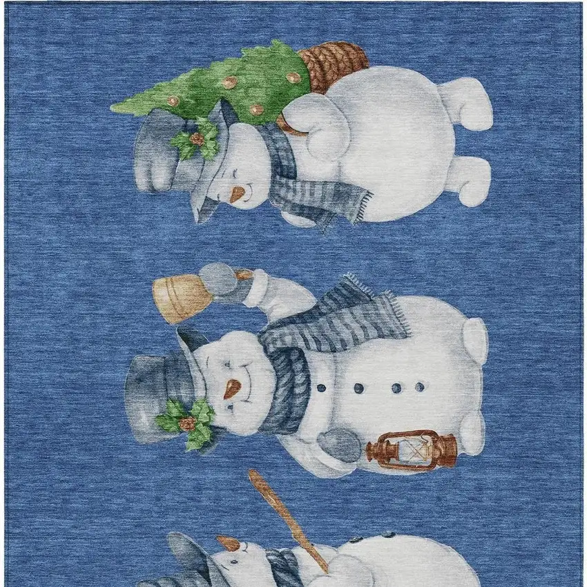Navy Blue Denim Blue And Ivory Snowmen Washable Indoor Outdoor Area Rug Photo 4