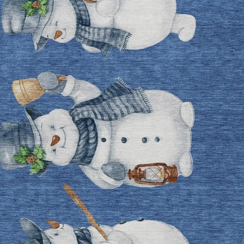 Navy Blue Denim Blue And Ivory Snowmen Washable Indoor Outdoor Area Rug Photo 3