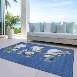 Photo of Navy Blue Denim Blue And Ivory Botanical Leaves Washable Indoor Outdoor Area Rug