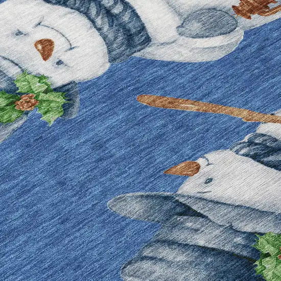 Navy Blue Denim Blue And Ivory Snowmen Washable Indoor Outdoor Area Rug Photo 7
