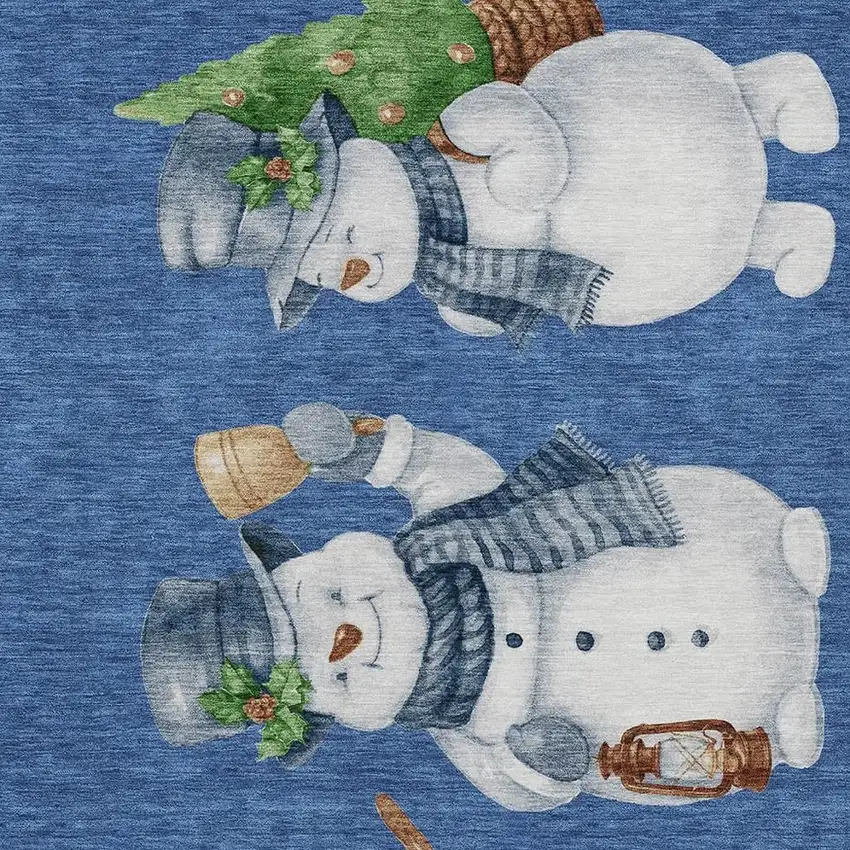 Navy Blue Denim Blue And Ivory Snowmen Washable Indoor Outdoor Area Rug Photo 4