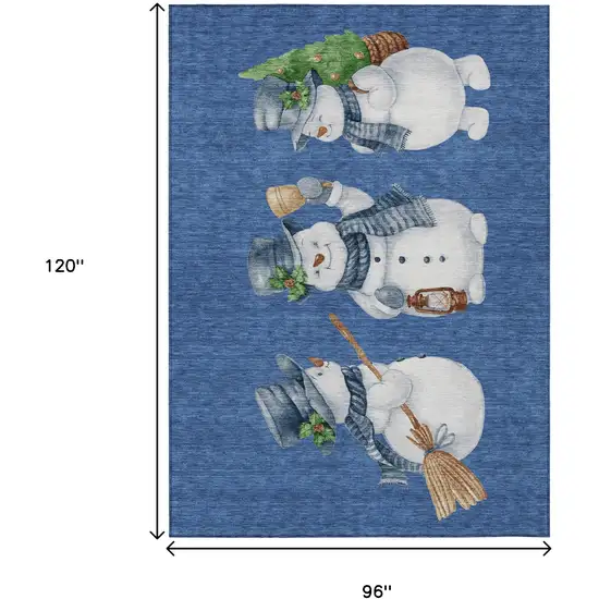 Navy Blue Denim Blue And Ivory Snowmen Washable Indoor Outdoor Area Rug Photo 9