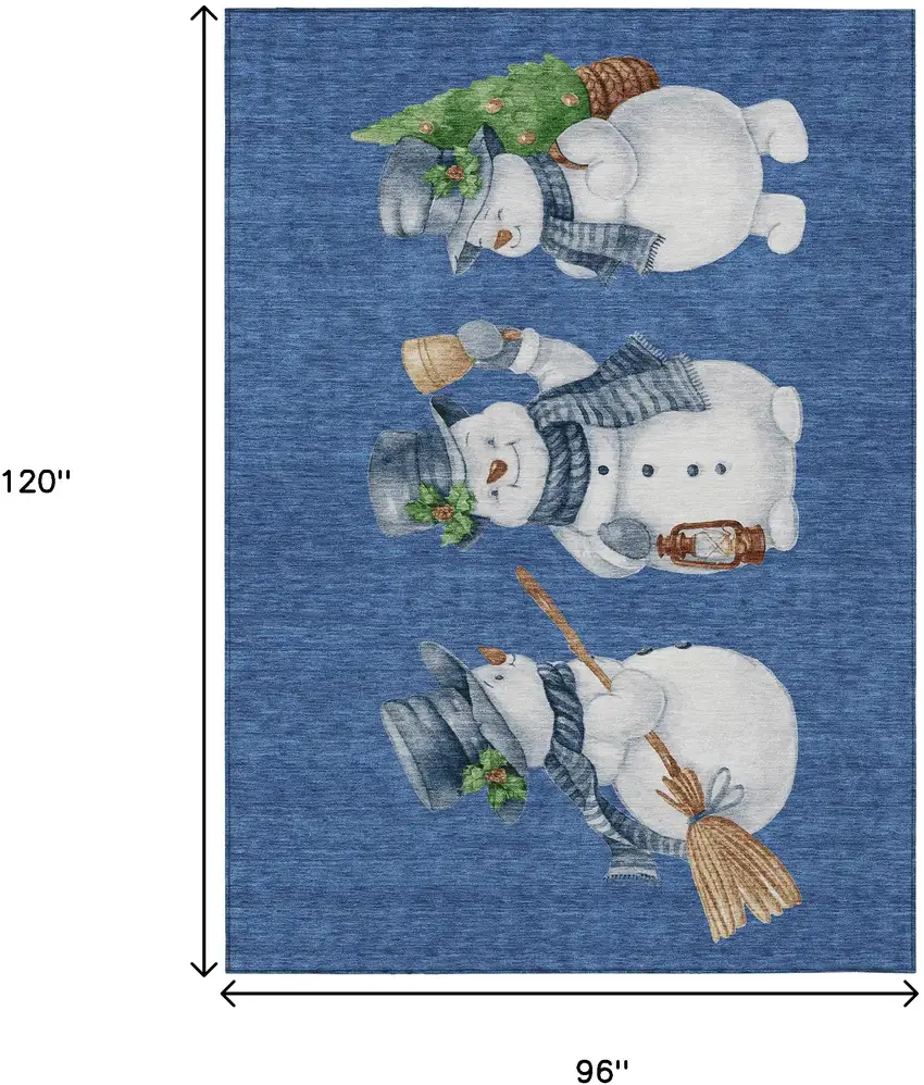Navy Blue Denim Blue And Ivory Snowmen Washable Indoor Outdoor Area Rug Photo 9