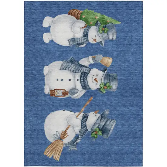 Navy Blue Denim Blue And Ivory Snowmen Washable Indoor Outdoor Area Rug Photo 3
