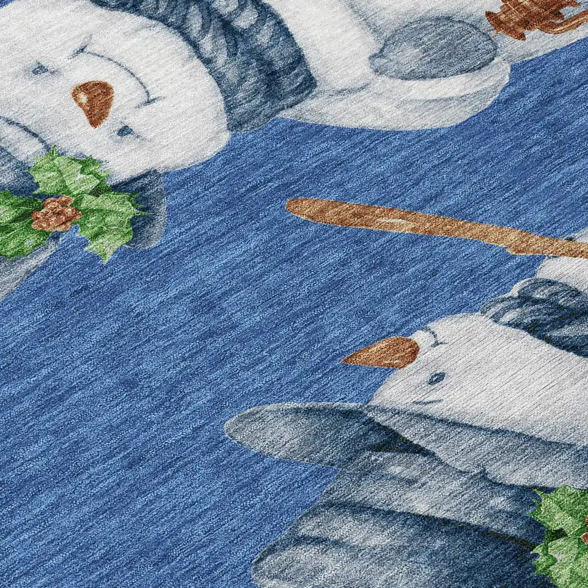 Navy Blue Denim Blue And Ivory Snowmen Washable Indoor Outdoor Area Rug Photo 8