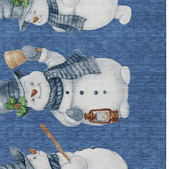 Navy Blue Denim Blue And Ivory Snowmen Washable Indoor Outdoor Area Rug Photo 6
