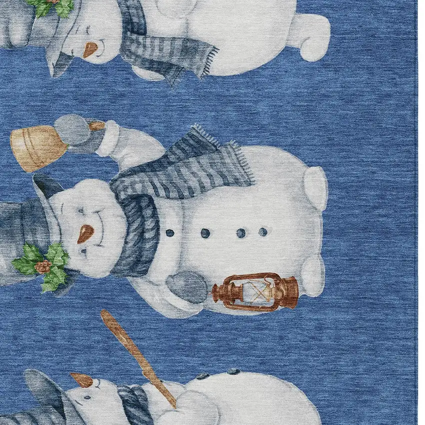 Navy Blue Denim Blue And Ivory Snowmen Washable Indoor Outdoor Area Rug Photo 6