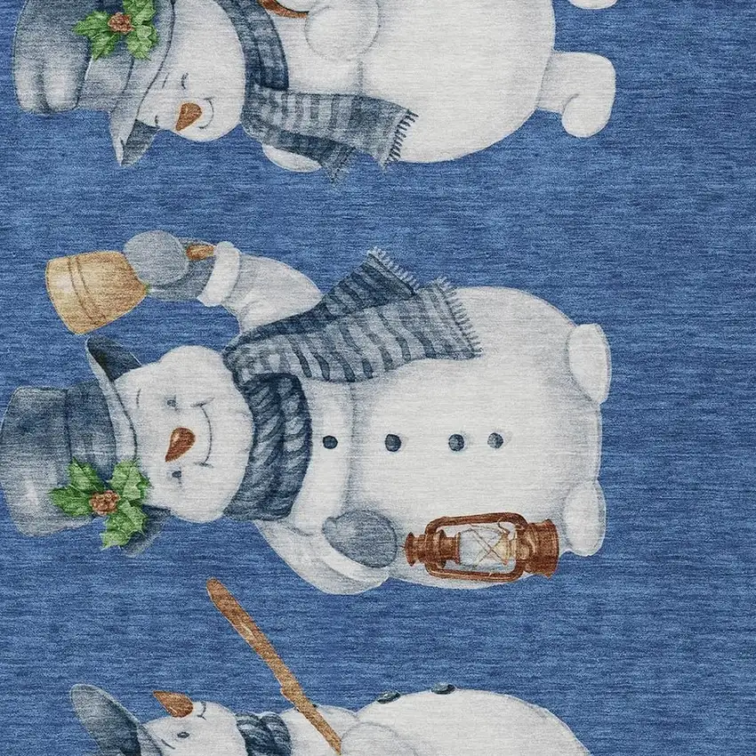 Navy Blue Denim Blue And Ivory Snowmen Washable Indoor Outdoor Area Rug Photo 3