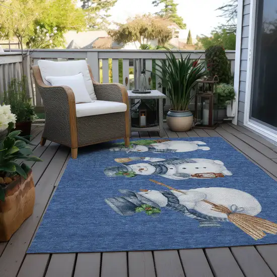 Navy Blue Denim Blue And Ivory Botanical Leaves Washable Indoor Outdoor Area Rug Photo 8