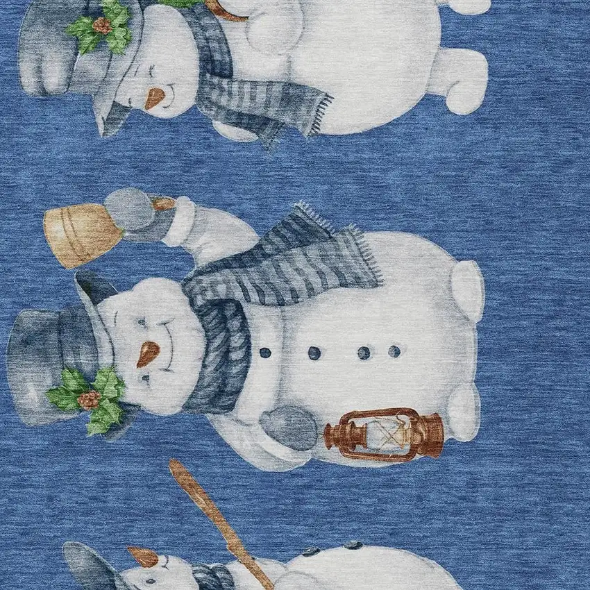 Navy Blue Denim Blue And Ivory Botanical Leaves Washable Indoor Outdoor Area Rug Photo 3