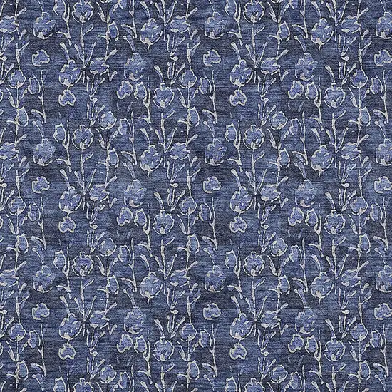 Navy Blue Denim Blue And Ivory Floral Washable Indoor Outdoor Area Rug Photo 5