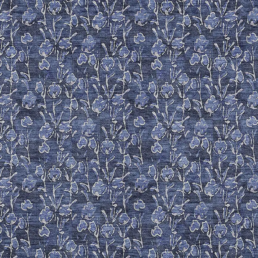 Navy Blue Denim Blue And Ivory Floral Washable Indoor Outdoor Area Rug Photo 5