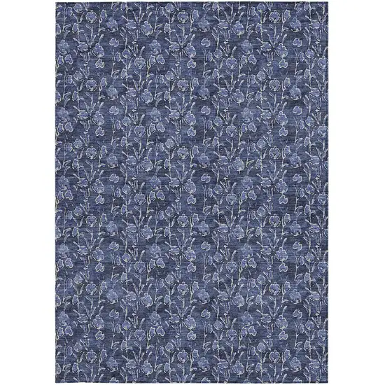Navy Blue Denim Blue And Ivory Floral Washable Indoor Outdoor Area Rug Photo 6