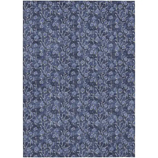 Navy Blue Denim Blue And Ivory Floral Washable Indoor Outdoor Area Rug Photo 2