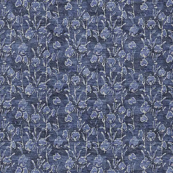 Navy Blue Denim Blue And Ivory Floral Washable Indoor Outdoor Area Rug Photo 5