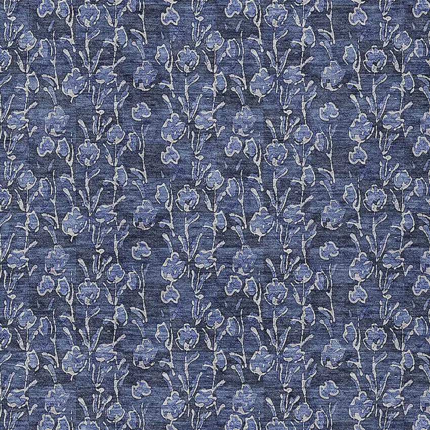 Navy Blue Denim Blue And Ivory Floral Washable Indoor Outdoor Area Rug Photo 5
