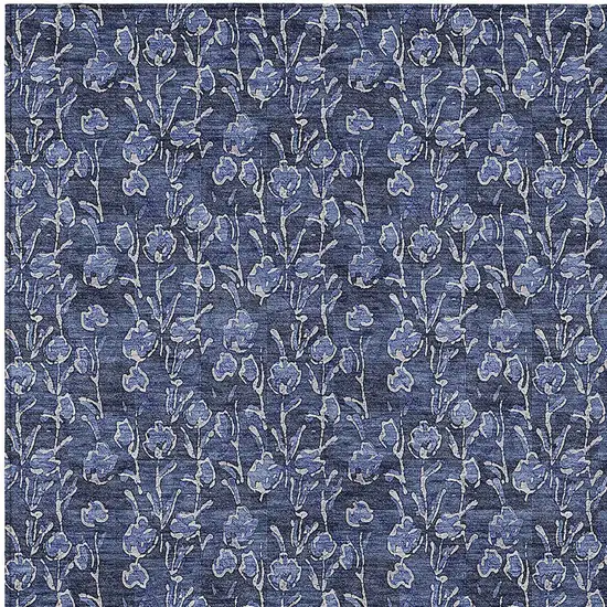 Navy Blue Denim Blue And Ivory Floral Washable Indoor Outdoor Area Rug Photo 5