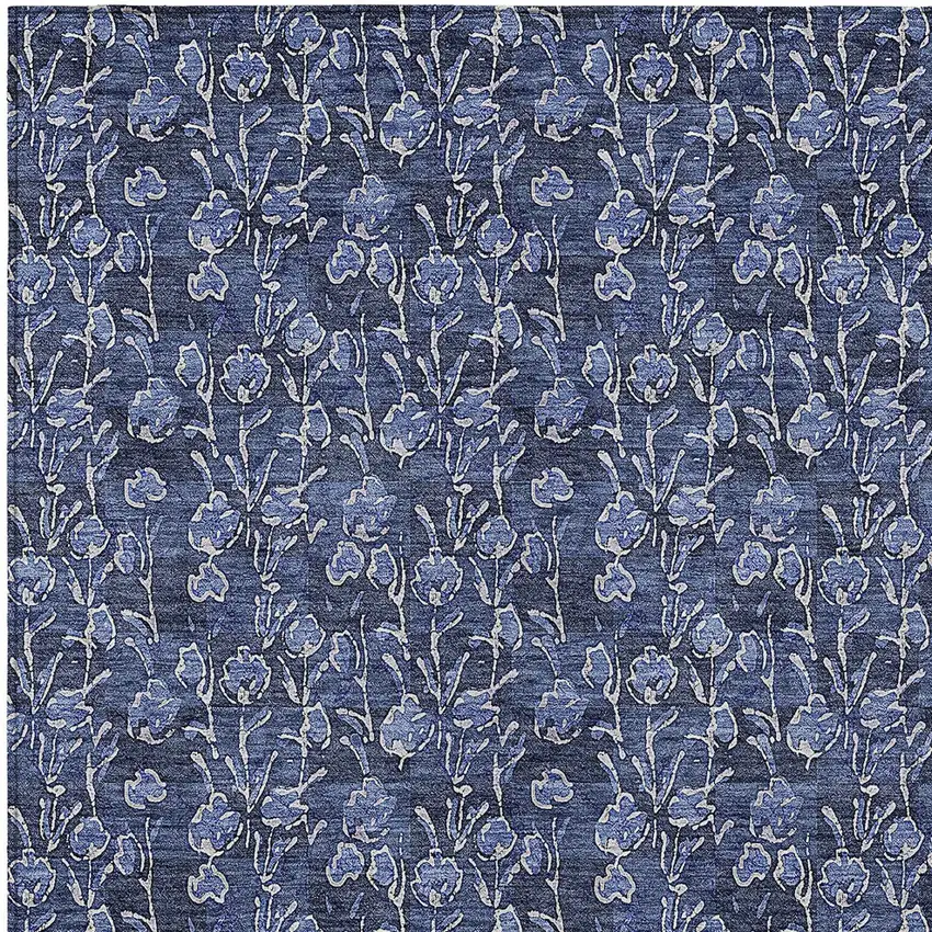 Navy Blue Denim Blue And Ivory Floral Washable Indoor Outdoor Area Rug Photo 5