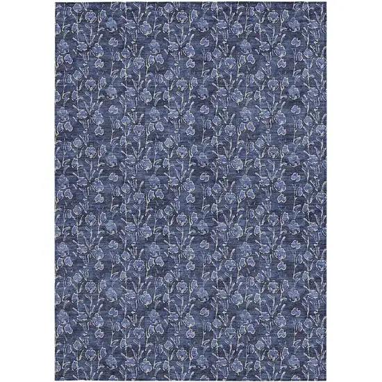Navy Blue Denim Blue And Ivory Floral Washable Indoor Outdoor Area Rug Photo 6