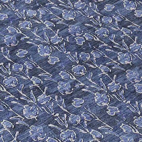 Navy Blue Denim Blue And Ivory Floral Washable Indoor Outdoor Area Rug Photo 7