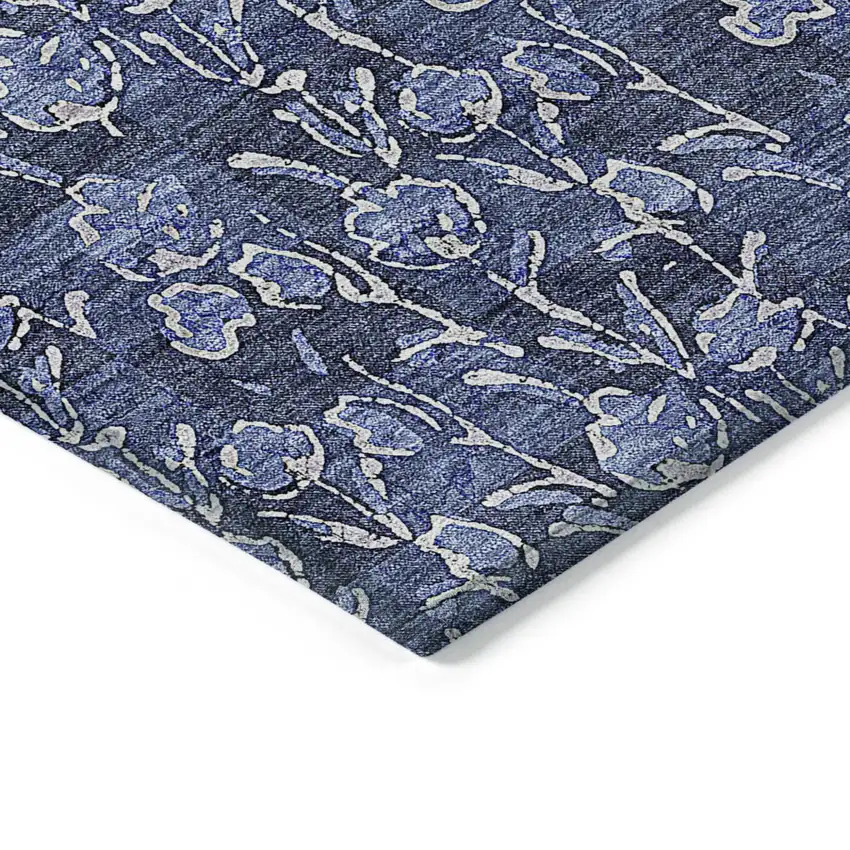 Navy Blue Denim Blue And Ivory Floral Washable Indoor Outdoor Area Rug Photo 4