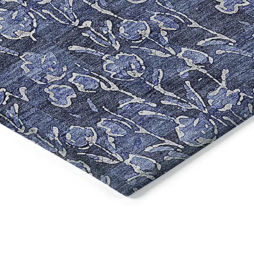 Navy Blue Denim Blue And Ivory Floral Washable Indoor Outdoor Area Rug Photo 4
