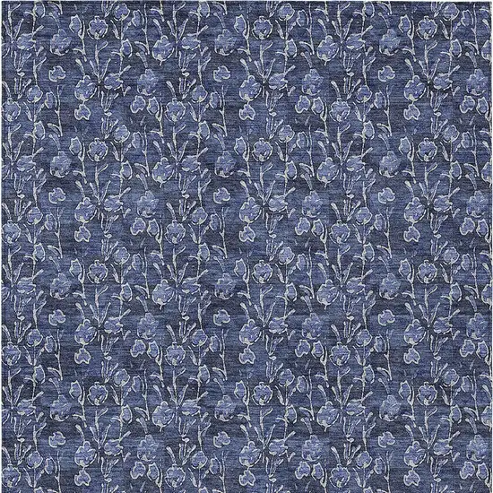 Navy Blue Denim Blue And Ivory Floral Washable Indoor Outdoor Area Rug Photo 5