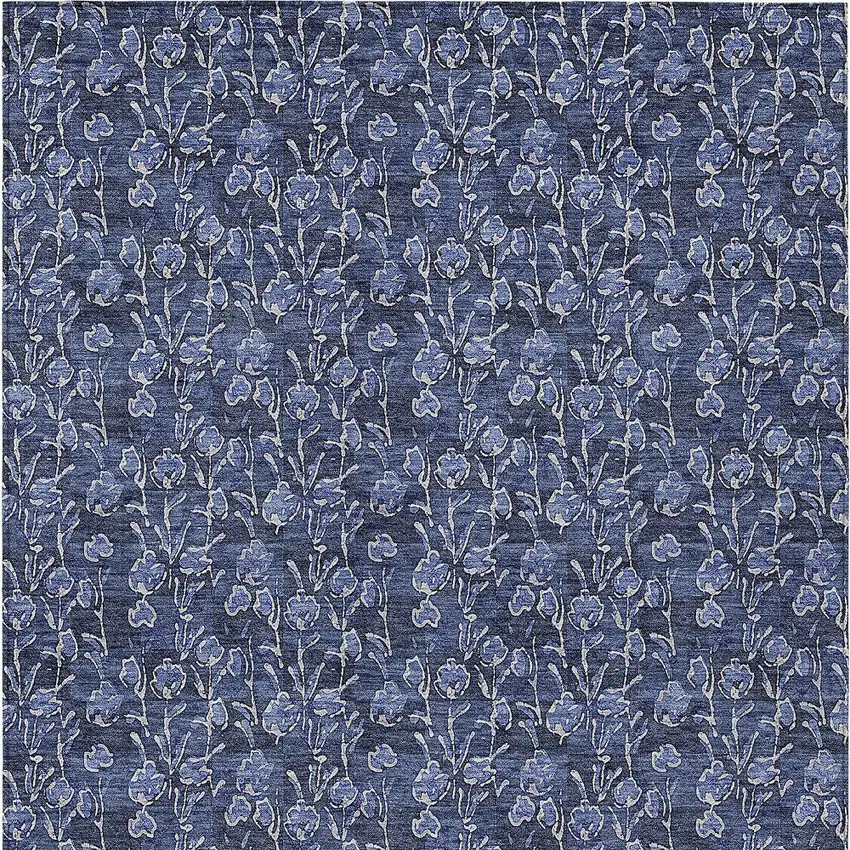 Navy Blue Denim Blue And Ivory Floral Washable Indoor Outdoor Area Rug Photo 5