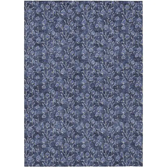 Navy Blue Denim Blue And Ivory Floral Washable Indoor Outdoor Area Rug Photo 2