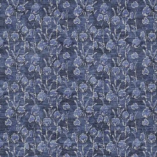 Navy Blue Denim Blue And Ivory Floral Washable Indoor Outdoor Area Rug Photo 5