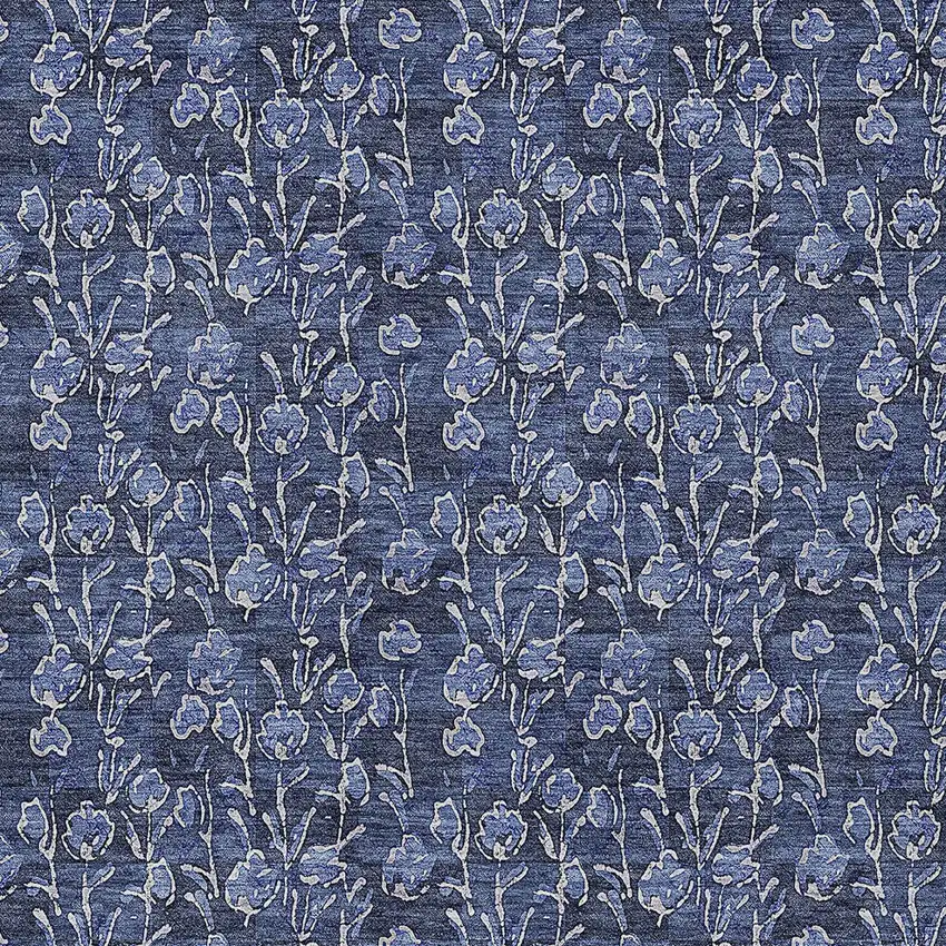 Navy Blue Denim Blue And Ivory Floral Washable Indoor Outdoor Area Rug Photo 5