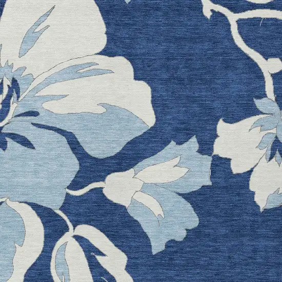 Navy Blue Denim Blue And Ivory Floral Washable Indoor Outdoor Area Rug Photo 7