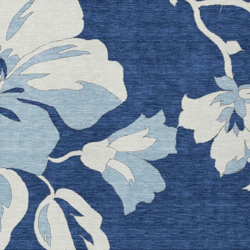 Navy Blue Denim Blue And Ivory Floral Washable Indoor Outdoor Area Rug Photo 7