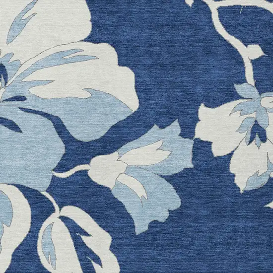 Navy Blue Denim Blue And Ivory Floral Washable Indoor Outdoor Area Rug Photo 7