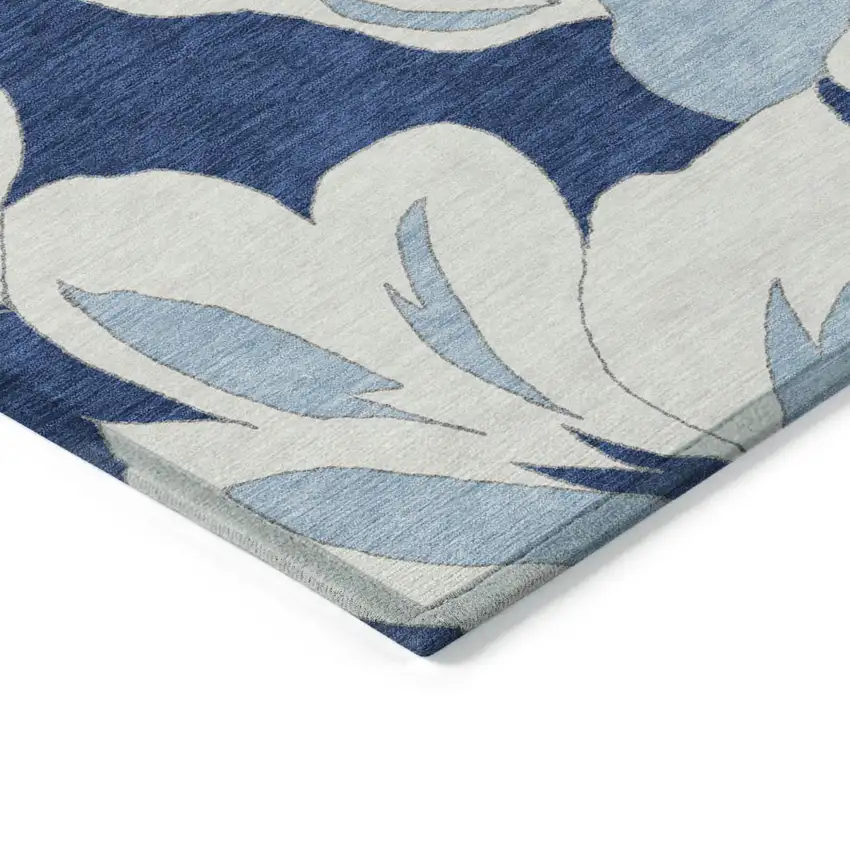 Navy Blue Denim Blue And Ivory Floral Washable Indoor Outdoor Area Rug Photo 5