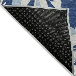 Photo of Navy Blue Denim Blue And Ivory Floral Washable Indoor Outdoor Area Rug