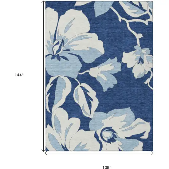 Navy Blue Denim Blue And Ivory Floral Washable Indoor Outdoor Area Rug Photo 3