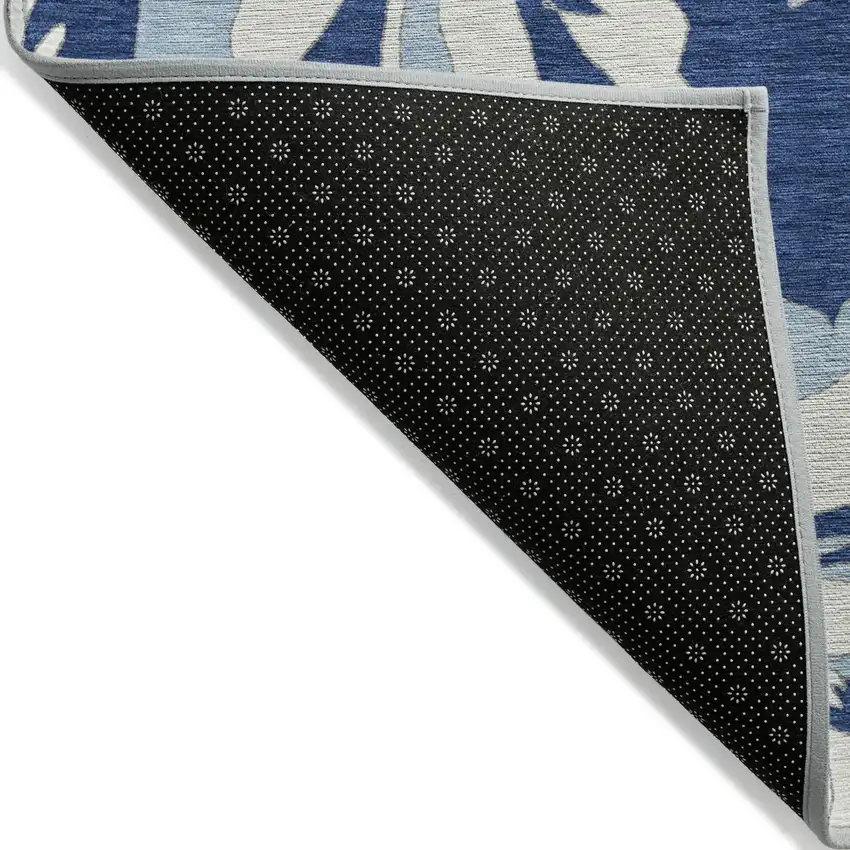 Navy Blue Denim Blue And Ivory Floral Washable Indoor Outdoor Area Rug Photo 4